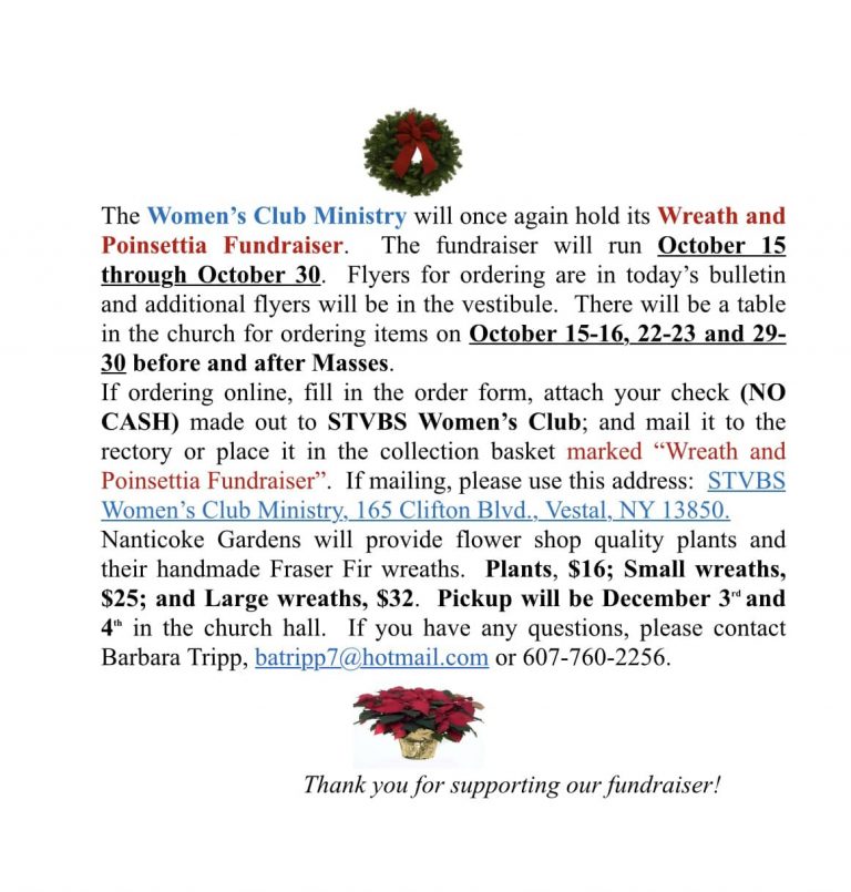 Wreath and Poinsettia Fundraiser St. Vincent de Paul Blessed Sacrament